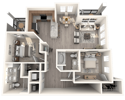 Floor plan for 2 beds, 2 baths, 1177 sqft